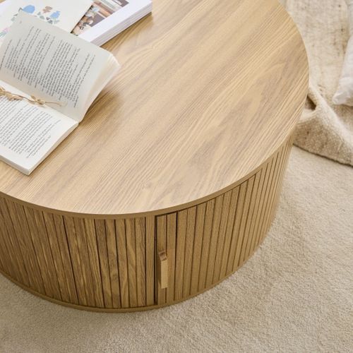 Table Basse Ronde Avec Rangement D75 Cm - Effet Bois