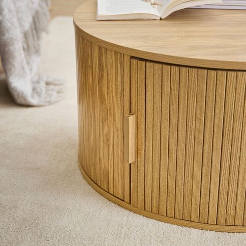 Table Basse Ronde Avec Rangement D75 Cm - Effet Bois