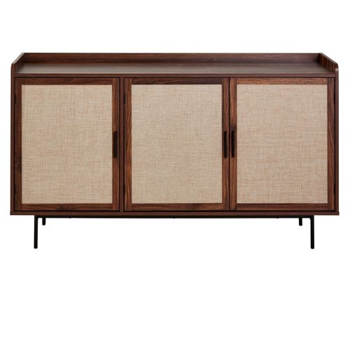 Buffet 3 Portes Décor Noyer Et Façades Tissu L140 Cm