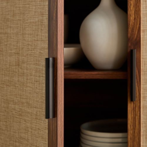 Buffet 3 Portes Décor Noyer Et Façades Tissu L140 Cm