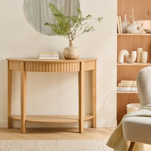 Console Arrondie 2 Niveaux H76 Cm - Effet Bois Clair