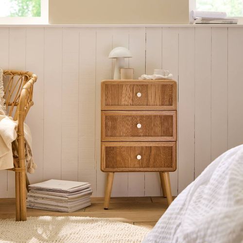 Chevet 3 Tiroirs Avec Façades Lamellées H71 Cm