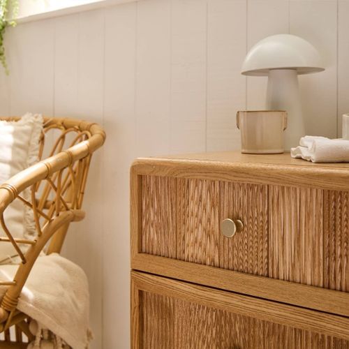 Chevet 3 Tiroirs Avec Façades Lamellées H71 Cm