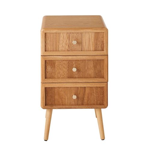 Chevet 3 Tiroirs Avec Façades Lamellées H71 Cm