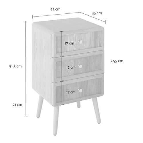 Chevet 3 Tiroirs Avec Façades Lamellées H71 Cm