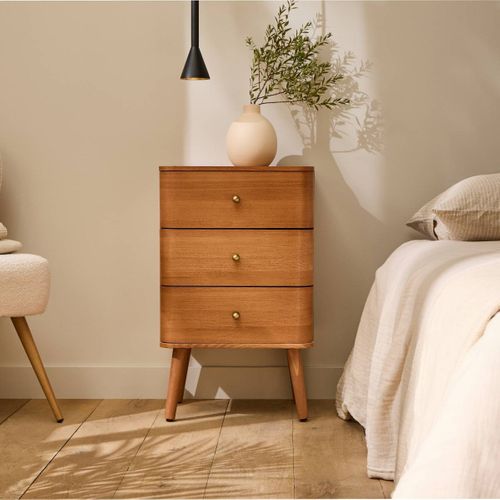 Chevet 3 Tiroirs Avec Bords Arrondis Et Placage Bois H71 Cm