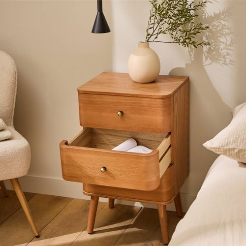 Chevet 3 Tiroirs Avec Bords Arrondis Et Placage Bois H71 Cm