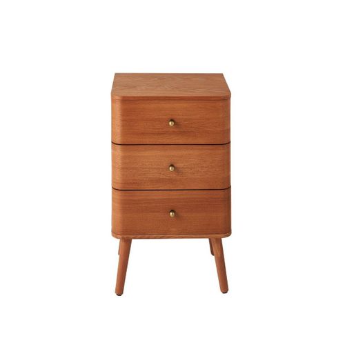 Chevet 3 Tiroirs Avec Bords Arrondis Et Placage Bois H71 Cm