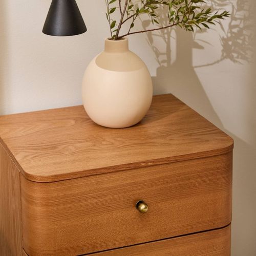 Chevet 3 Tiroirs Avec Bords Arrondis Et Placage Bois H71 Cm