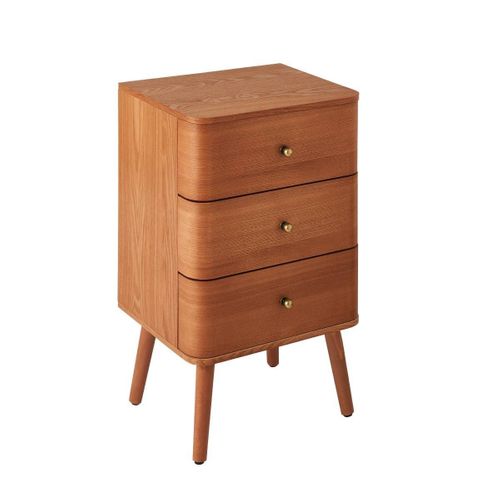 Chevet 3 Tiroirs Avec Bords Arrondis Et Placage Bois H71 Cm