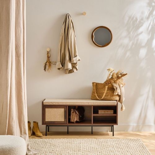 Banc à Chaussures Décor Noyer 3 Façade En Tissu L100 Cm