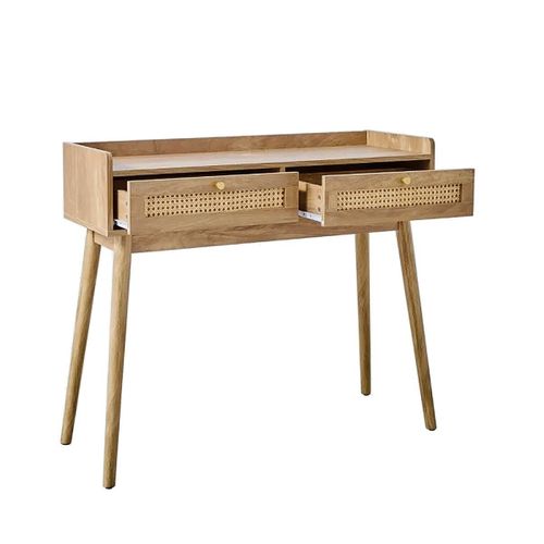 Console 2 Tiroirs Avec Façades En Rotin Et Pieds En Bois L100 Cm