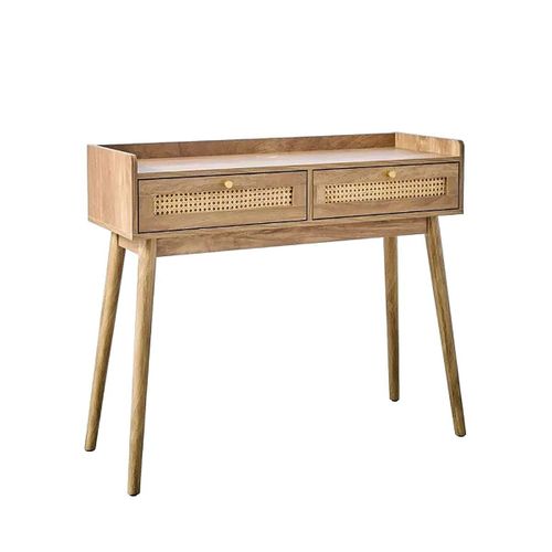 Console 2 Tiroirs Avec Façades En Rotin Et Pieds En Bois L100 Cm