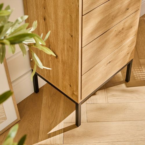 Chiffonnier 5 Tiroirs Et Pieds En Métal H100 Cm - Effet Bois Clair