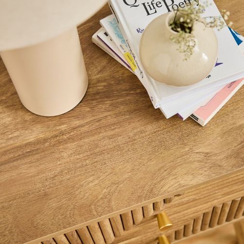 Chevet 2 Tiroirs Avec Façades Effet Lames En L, L45 Cm