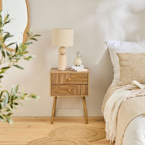 Chevet 2 Tiroirs Avec Façades Effet Lames En L, L45 Cm