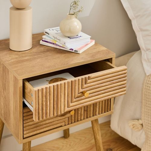 Chevet 2 Tiroirs Avec Façades Effet Lames En L, L45 Cm