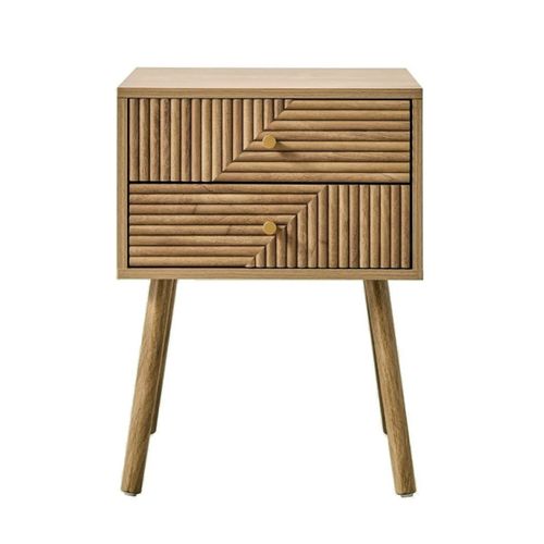 Chevet 2 Tiroirs Avec Façades Effet Lames En L, L45 Cm