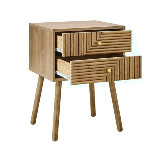Chevet 2 Tiroirs Avec Façades Effet Lames En L, L45 Cm
