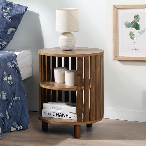 Chevet Rond à Lames Ajourées H50 Cm - Effet Bois Clair