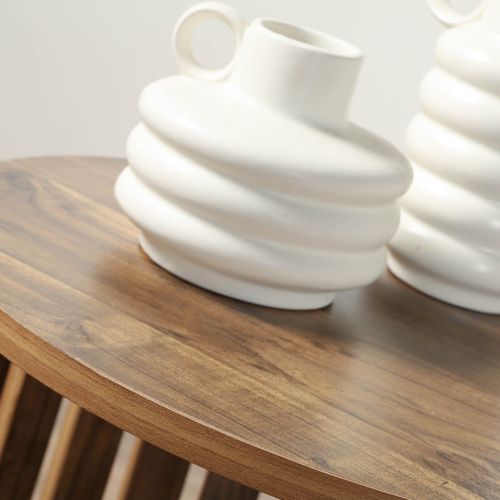 Chevet Rond à Lames Ajourées H50 Cm - Effet Bois Clair