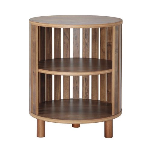 Chevet Rond à Lames Ajourées H50 Cm - Effet Bois Clair