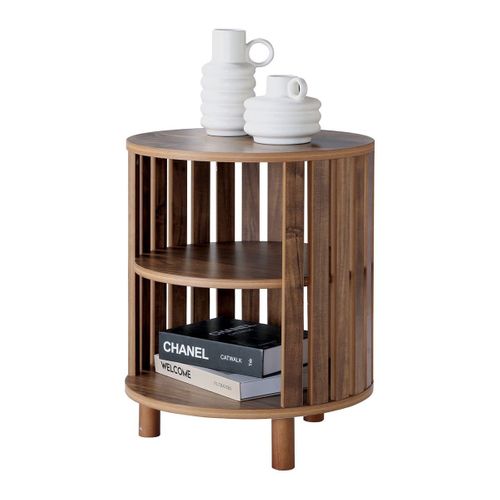 Chevet Rond à Lames Ajourées H50 Cm - Effet Bois Clair