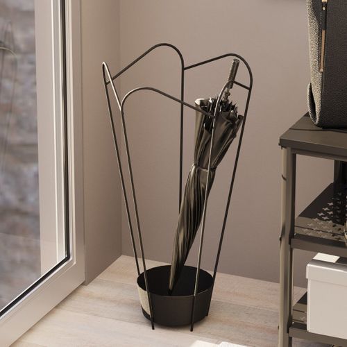 Porte Parapluie Forme Tulipe Ajourée En Métal Noir H60 Cm