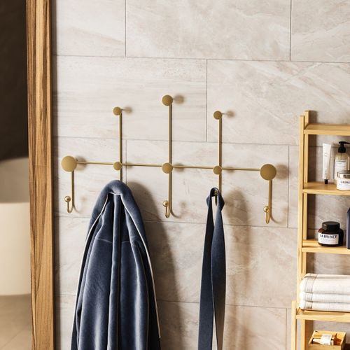 Porte Manteaux Mural 8 Patères En Métal Doré H45cm