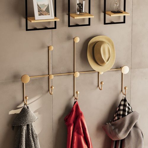 Porte Manteaux Mural 8 Patères En Métal Doré H45cm