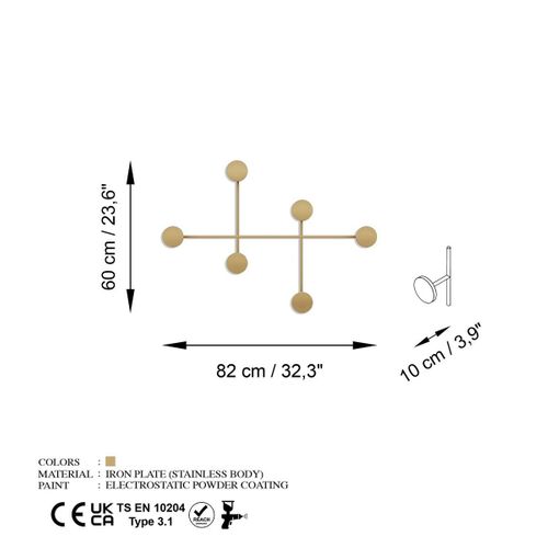 Porte Manteaux Mural 6 Patères H60 Cm
