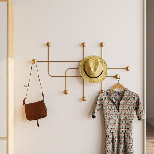 Porte Manteaux Mural 9 Patères En Métal Doré H64 Cm