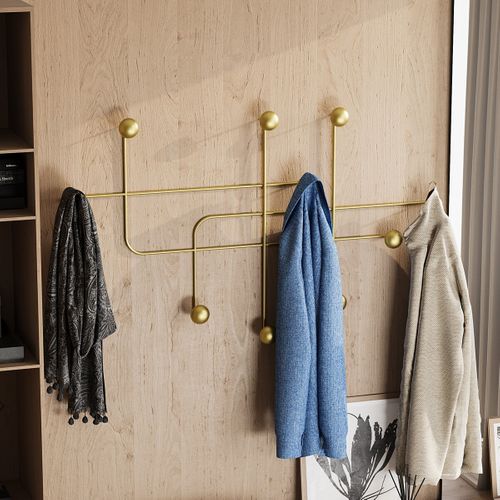 Porte Manteaux Mural 9 Patères En Métal Doré H64 Cm
