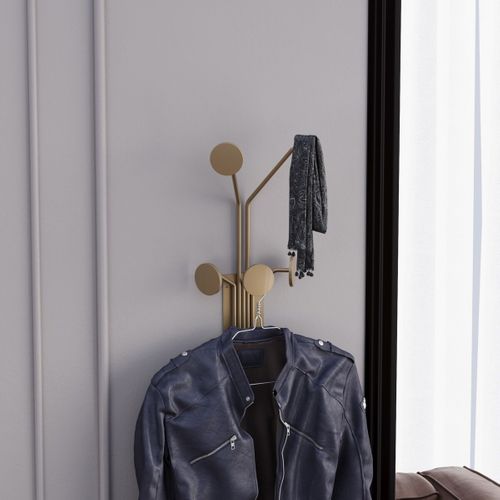 Porte Manteaux Mural 5 Patères En Métal Doré H40 Cm