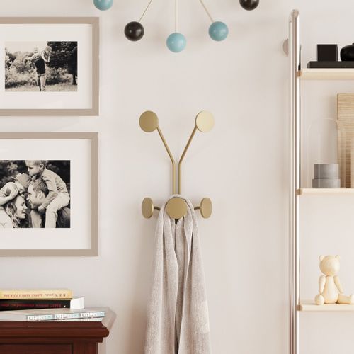 Porte Manteaux Mural 5 Patères En Métal Doré H40 Cm