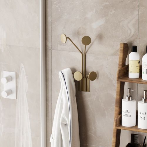 Porte Manteaux Mural 5 Patères En Métal Doré H40 Cm