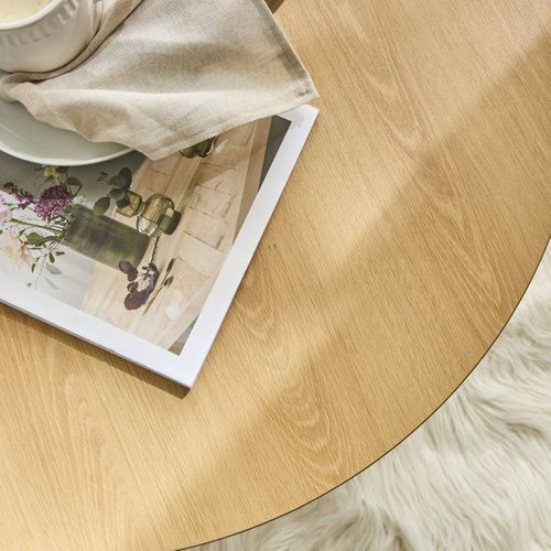 Table Basse Ronde Avec Pied à Lattes Décor Bois H40 Cm