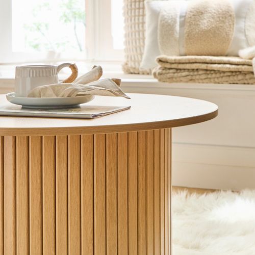 Table Basse Ronde Avec Pied à Lattes Décor Bois H40 Cm