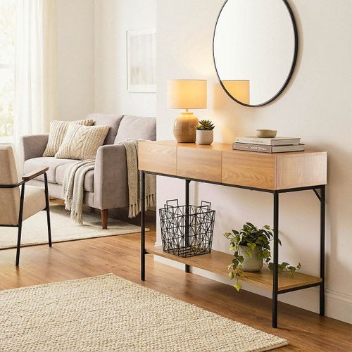 Console Avec 1 Tablette Inférieure Effet Bois Et Métal Noir L120 Cm