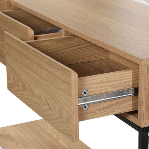 Console Avec 1 Tablette Inférieure Effet Bois Et Métal Noir L120 Cm