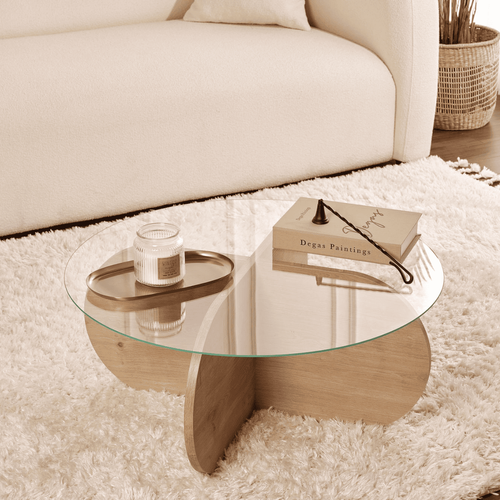 Table Basse Pieds Croisés Et Plateau En Verre D75 Cm