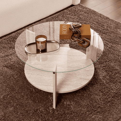 Table Basse 2 Plateaux 1 En Verre Trempé D75 Cm