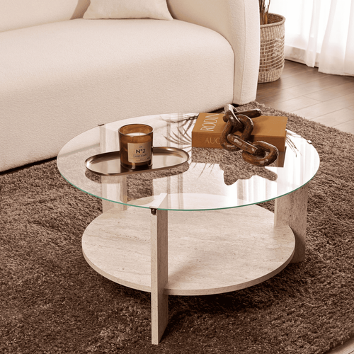 Table Basse 2 Plateaux 1 En Verre Trempé D75 Cm