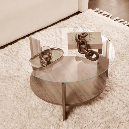 Table Basse 2 Plateaux 1 En Verre Trempé D75 Cm