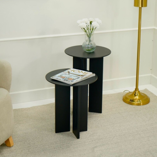 Lot De 2 Tables Basses Rondes H45-55 Cm