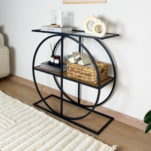 Console Plateau En Verre Fumé Et Pied Circulaire En Métal L80 Cm
