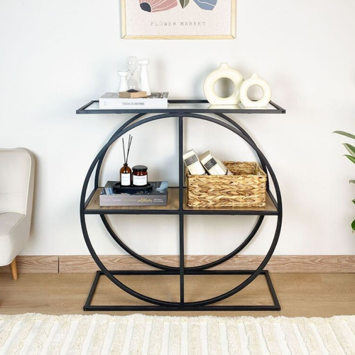 Console Plateau En Verre Fumé Et Pied Circulaire En Métal L80 Cm