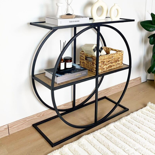 Console Plateau En Verre Fumé Et Pied Circulaire En Métal L80 Cm