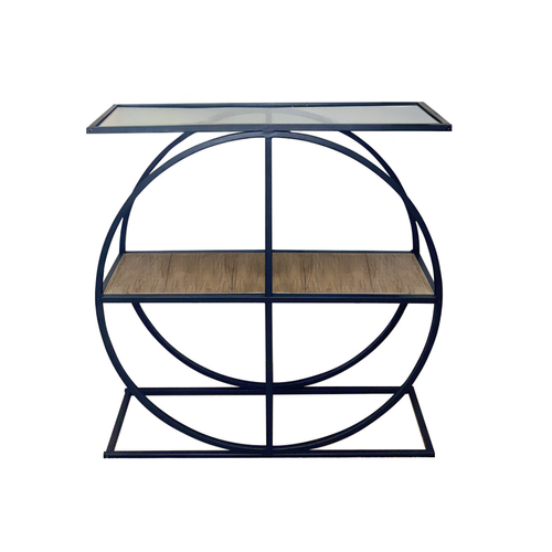 Console Plateau En Verre Fumé Et Pied Circulaire En Métal L80 Cm