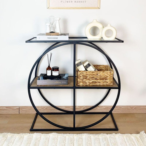 Console Plateau En Verre Fumé Et Pied Circulaire En Métal L80 Cm